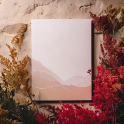 Formule essentielle, feuille de papier representant un paysage sur une page avec de la végétation autour