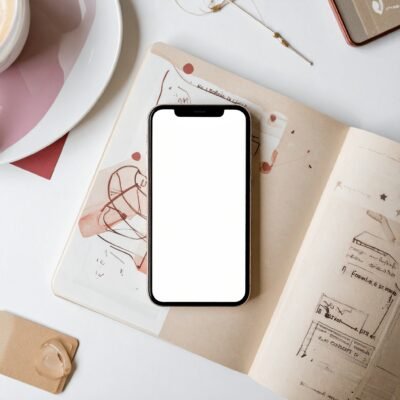Formule identité, un smartphone posé sur un carnet de croquis