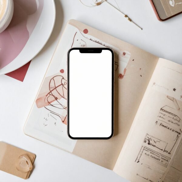 Formule identité, un smartphone posé sur un carnet de croquis