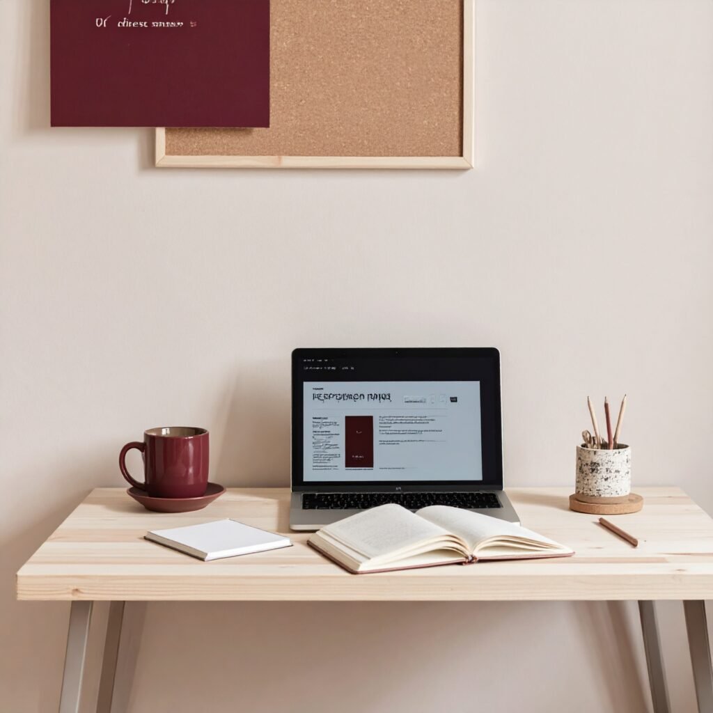 Formule visibilité, ordinateur portable posé sur un bureau avec un carnet